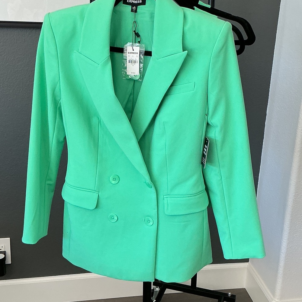 Express Mint Green Double-Breasted Blazer 4 Piece Shorts Suit NWT 6